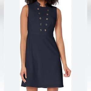Tommy Hilfiger Navy Blue Sheath Mini Dress with Gold Buttons